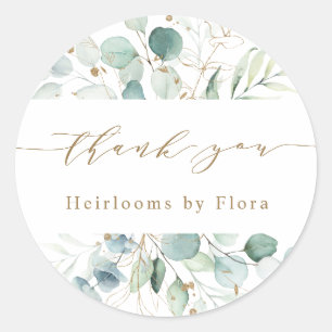 Gold and Green Botanical Small Business Thank You Classic Round Sticker