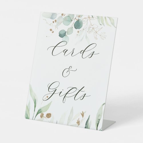 Gold and Green Botanical Wedding Cards  Gifts Pedestal Sign