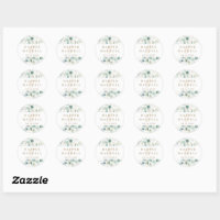 Greenery gold wedding thank you classic round sticker, Zazzle