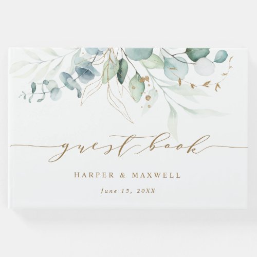 Gold and Green Botanical Wedding Guest Book