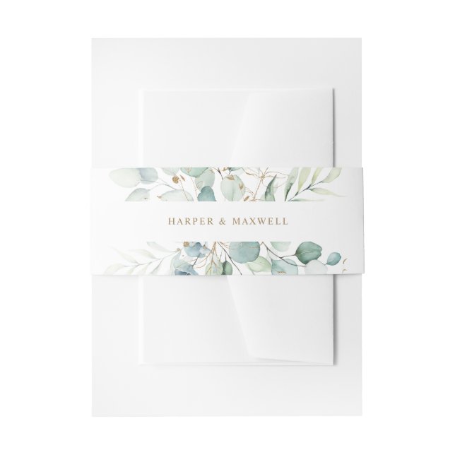 Gold and Green Botanical Wedding Invitation Belly Band (Front Example)