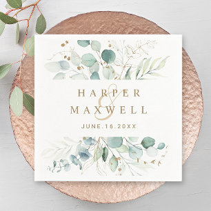 Gold and Green Botanical Wedding Napkins