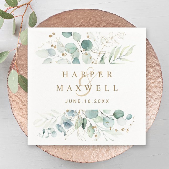 Gold and Green Botanical Wedding Napkins (Creator Uploaded)