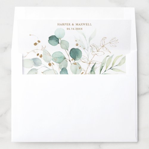 Gold and Green Botanical Wedding Personalized  Envelope Liner