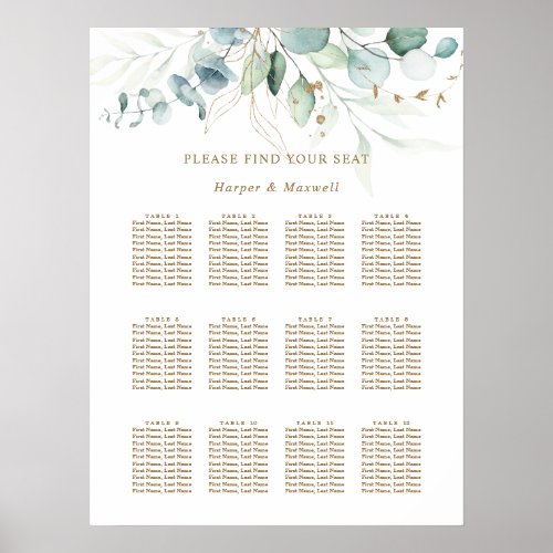 Gold and Green Botanical Wedding Seating Chart