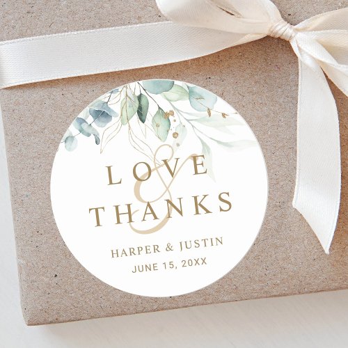 Gold and Green Botanical Wedding Thank You Classic Round Sticker