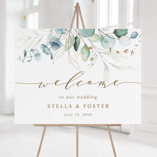 Gold and Green Botanical Wedding Welcome Foam Board