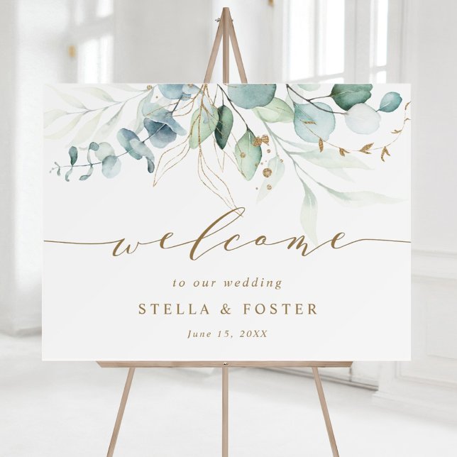 Gold and Green Botanical Wedding Welcome Foam Board (Creator Uploaded)
