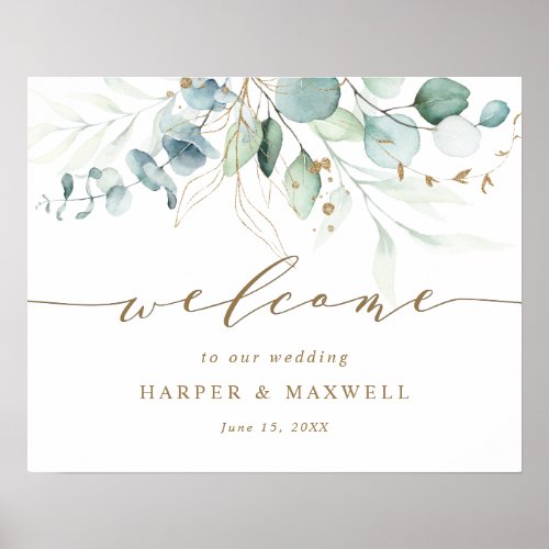 Gold and Green Botanical Wedding Welcome Sign