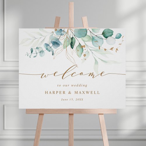 Gold and Green Botanical Wedding Welcome Sign