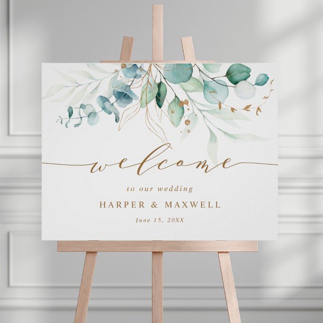 Gold and Green Botanical Wedding Welcome Sign (Creator Uploaded)