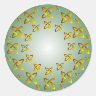 Gold and Green Celtic Knot Pattern Round Sticker