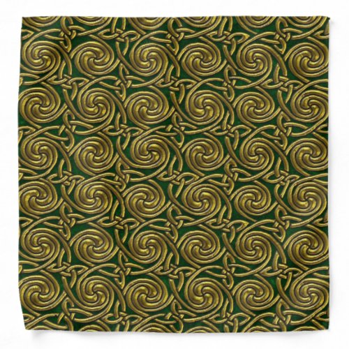 Gold And Green Celtic Spiral Knots Pattern Bandana