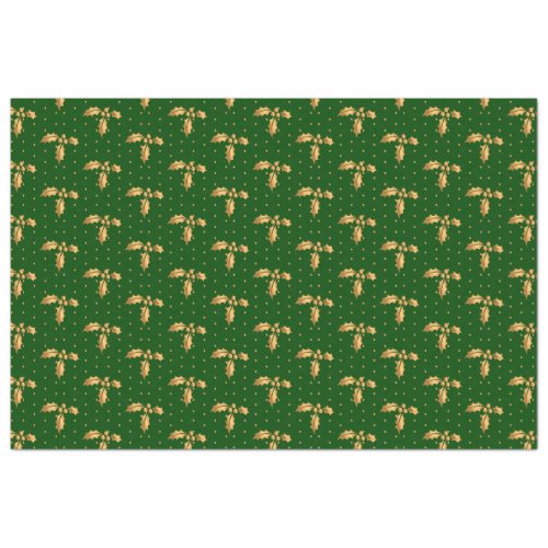 Gold and Green Christmas Holly Tissue Paper