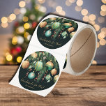 Gold and Green Christmas Ornaments Classic Round Sticker<br><div class="desc">BULK ROLL OF STICKERS! Elegant "Handmade for You" Christmas holiday stickers feature pine branches,  green and gold Christmas ball ornaments and ribbons on a black background with your name in chic lettering,  perfect for your festive holiday gathering or for your gift-giving. MATCHING items in our collection.</div>