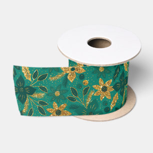 Gold and Green Christmas Poinsettia Flowers Satin Ribbon
