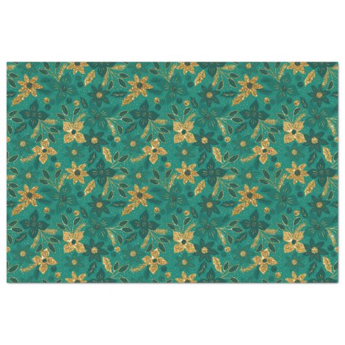 Gold and Green Christmas Poinsettia Flowers Tissue Paper
