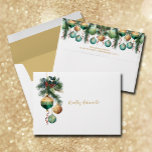 Gold and Green Christmas Tree Ornaments Envelope<br><div class="desc">Elegant Christmas holiday envelopes feature a design of pine branches,  green and gold Christmas ornaments and ribbons with your FREE return address on the back. MATCHING invitations and more items in our collection.</div>