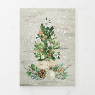 Gold And Green Christmas Tree Personalized Tri-Fold Holiday Card