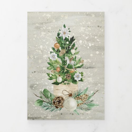 Gold And Green Christmas Tree Personalized Tri_Fold Holiday Card