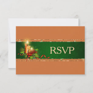 Gold and Green Christmas Wedding RSVP Card