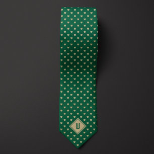 Gold and Green Classy Cat Monogram Neck Tie