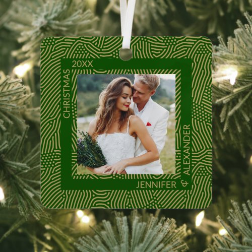 Gold and Green Couples Photo Metal Ornament