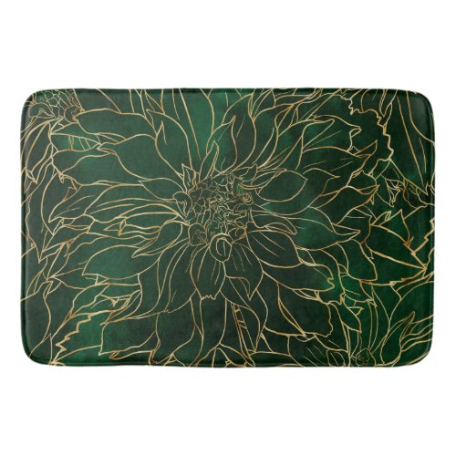 Gold and Green Dahlia Flower Bath Mat