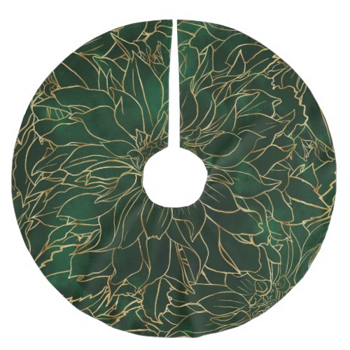 Gold and Green Dahlia Flower Brushed Polyester Tree Skirt