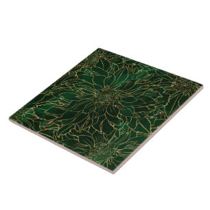 Gold and Green Dahlia Flower Ceramic Tile