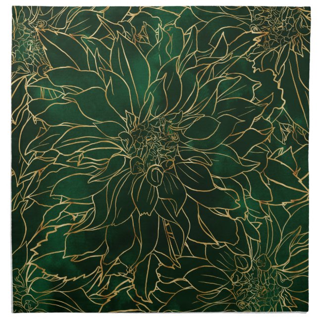 Gold and Green Dahlia Flower Cloth Napkin (Front)