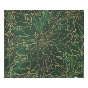 Gold and Green Dahlia Flower Duvet Cover