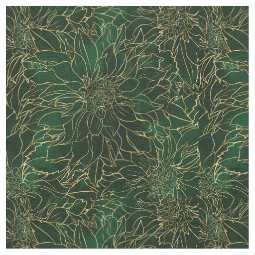 Gold and Green Dahlia Flower Fabric