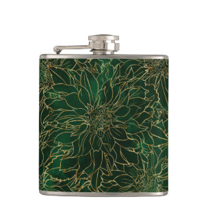 Gold and Green Dahlia Flower Flask