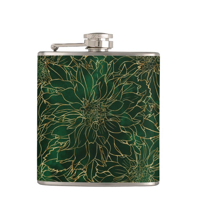 Gold and Green Dahlia Flower Flask (Front)