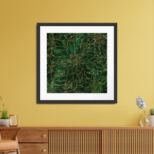 Gold and Green Dahlia Flower Framed Art