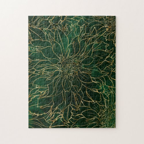 Gold and Green Dahlia Flower Jigsaw Puzzle