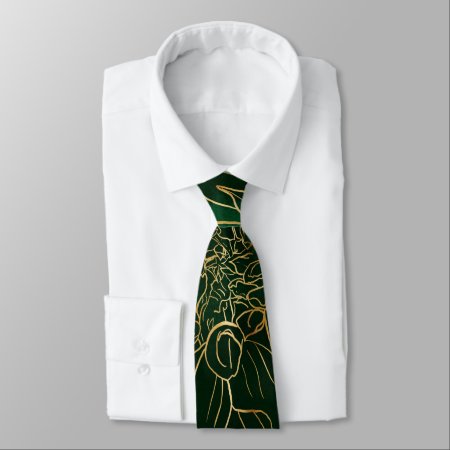 Gold And Green Dahlia Flower Neck Tie