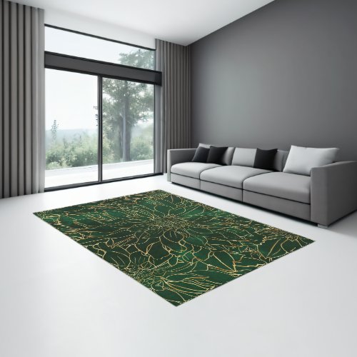 Gold and Green Dahlia Flower Rug