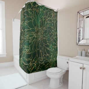Gold and Green Dahlia Flower Shower Curtain
