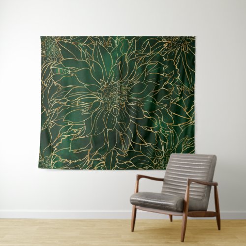 Gold and Green Dahlia Flower Tapestry