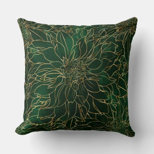 Gold and Green Dahlia Flower Throw Pillow