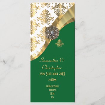 Gold And Green Damask Church Wedding Program by personalized_wedding at Zazzle