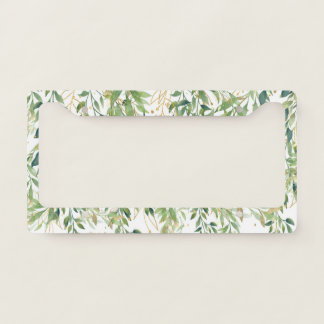 Gold And Green Decorative Plant Leaves License Plate Frame