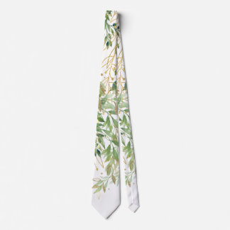 Gold And Green Decorative Plant Leaves Neck Tie