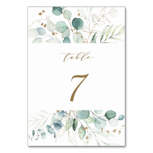 Gold and Green Elegant Botanical Wedding  Table Number