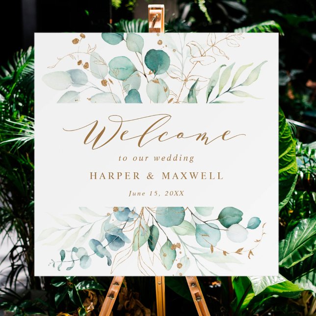 Gold and Green Elegant Botanical Wedding Welcome Foam Board (Creator Uploaded)