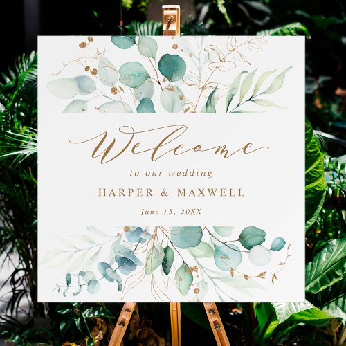 Gold and Green Elegant Botanical Wedding Welcome  Poster