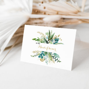 Gold and Green Eucalyptus Maid of Honor Thank You Card
