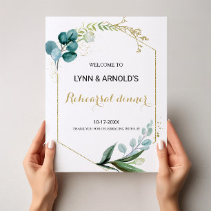 Gold and Green Eucalyptus Rehearsal dinner Welcome Poster